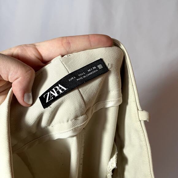 Zara beige business casual trousers women's size large pockets pleated front - Picture 5 of 6
